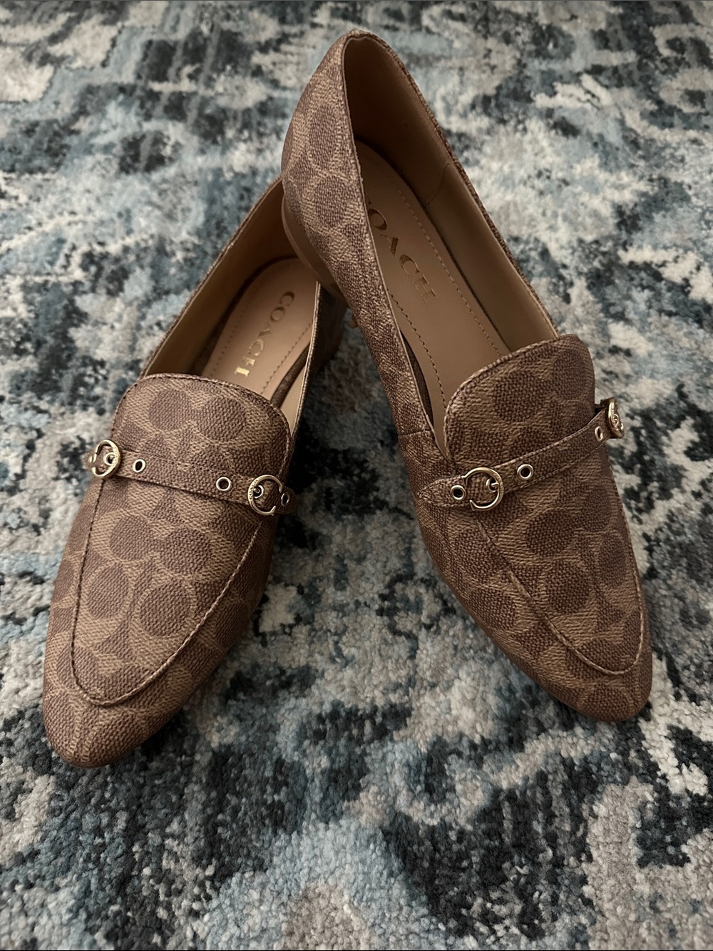 Coach Isabel Signature Loafer - Brown Pointed Toe with Gold Accent